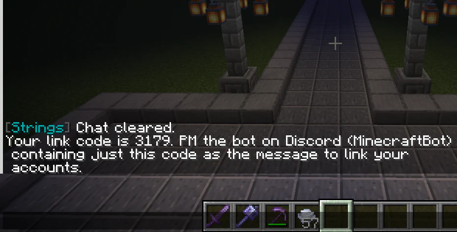 The server response containing the temporary account-link code and bot instructions.