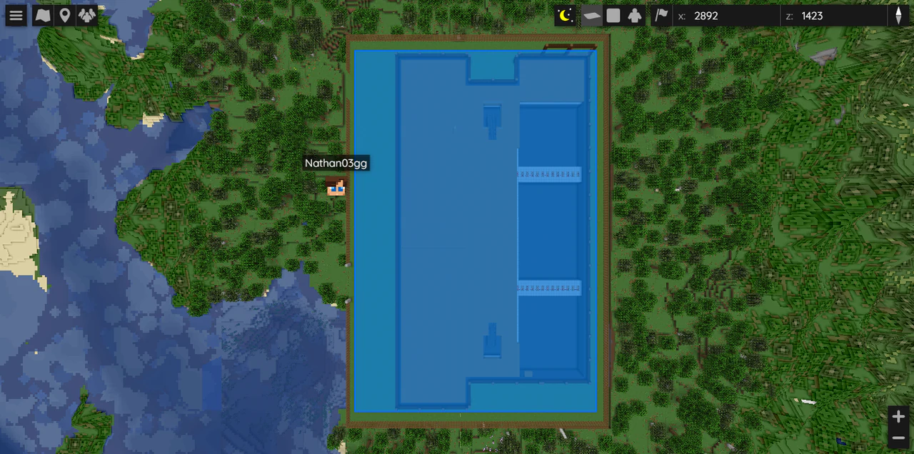 An overhead web map showing a rectangular claim shaded blue around a base